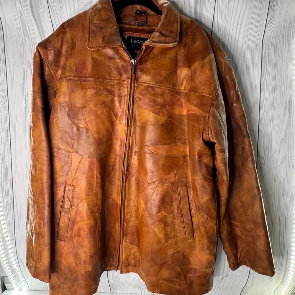 Vintage Y2K 90s  Legacy Patch Work Brown Leather Jacket Size XL Fur Lined - Picture 2 of 13